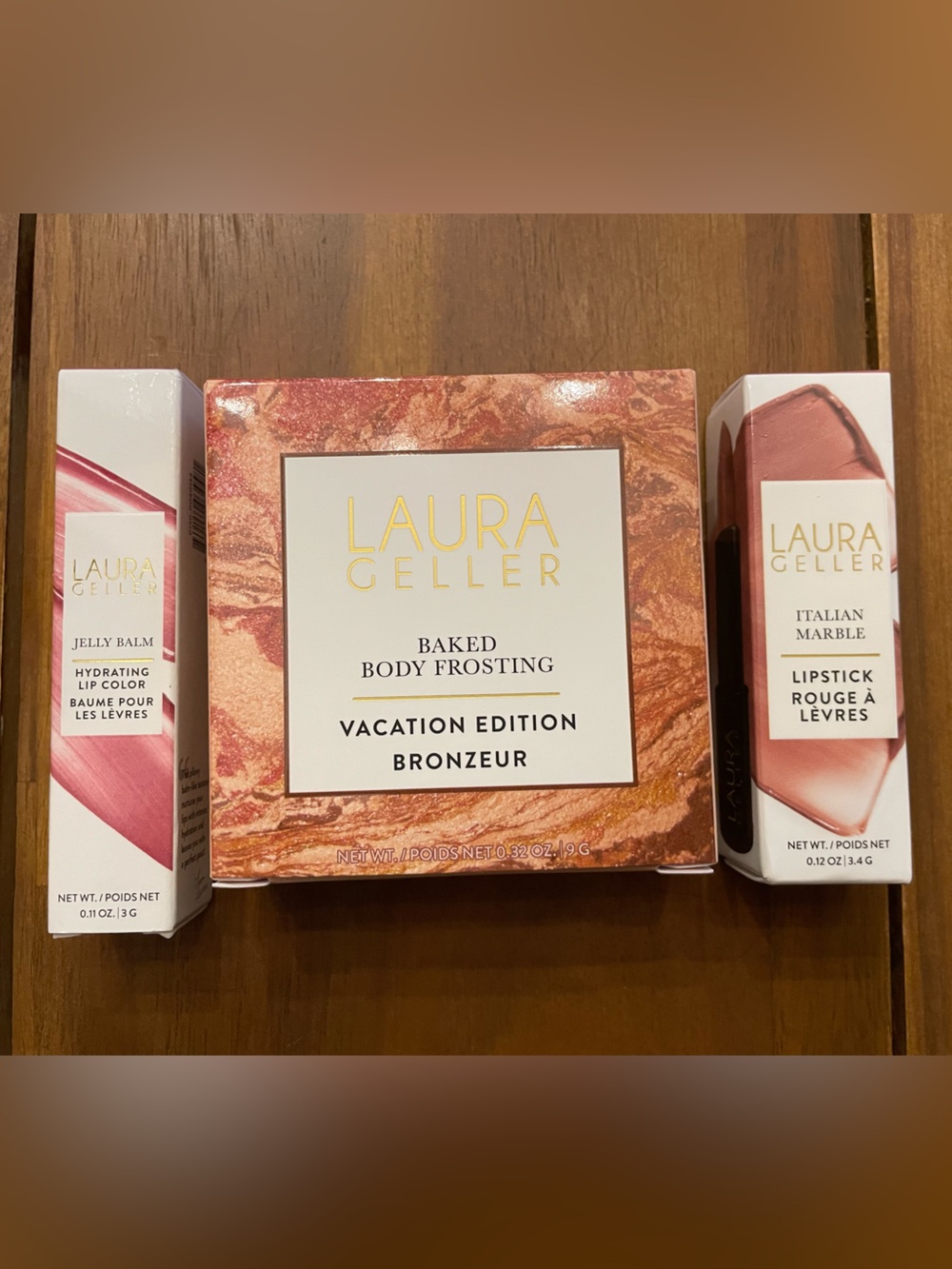 Laura Geller bronzer and 2 lipstick